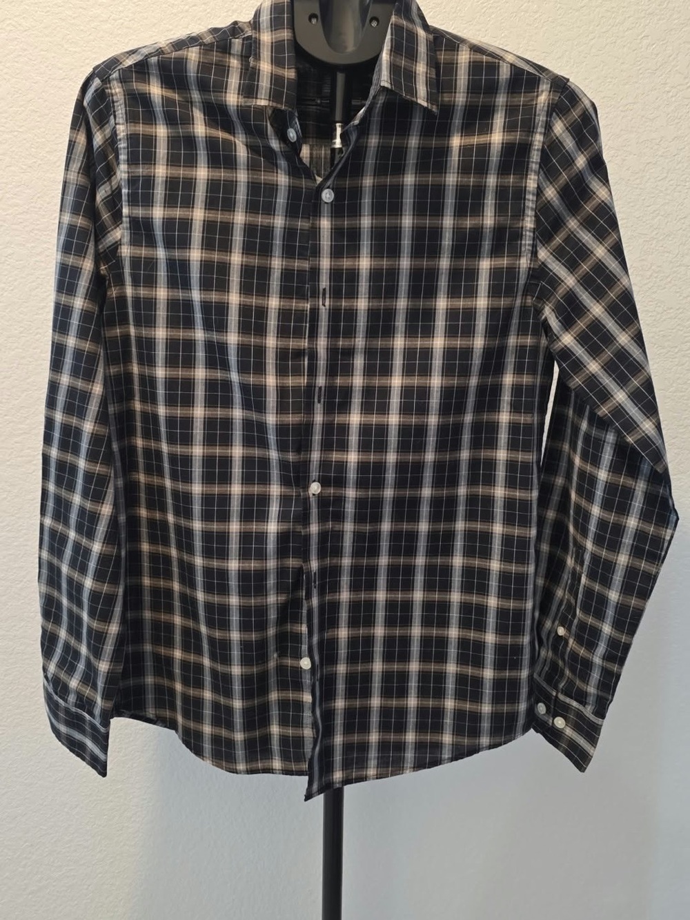 Van Heusen Black and White Plaid Dress Shirt